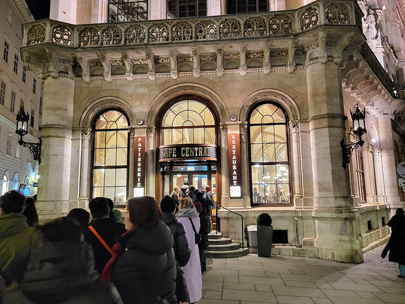 Café Central exterior at night