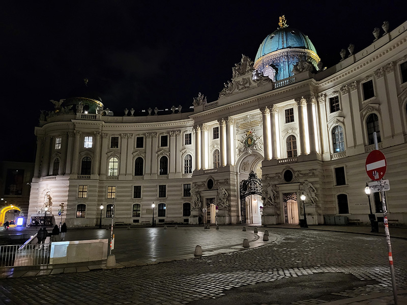 The Hofburg at night.