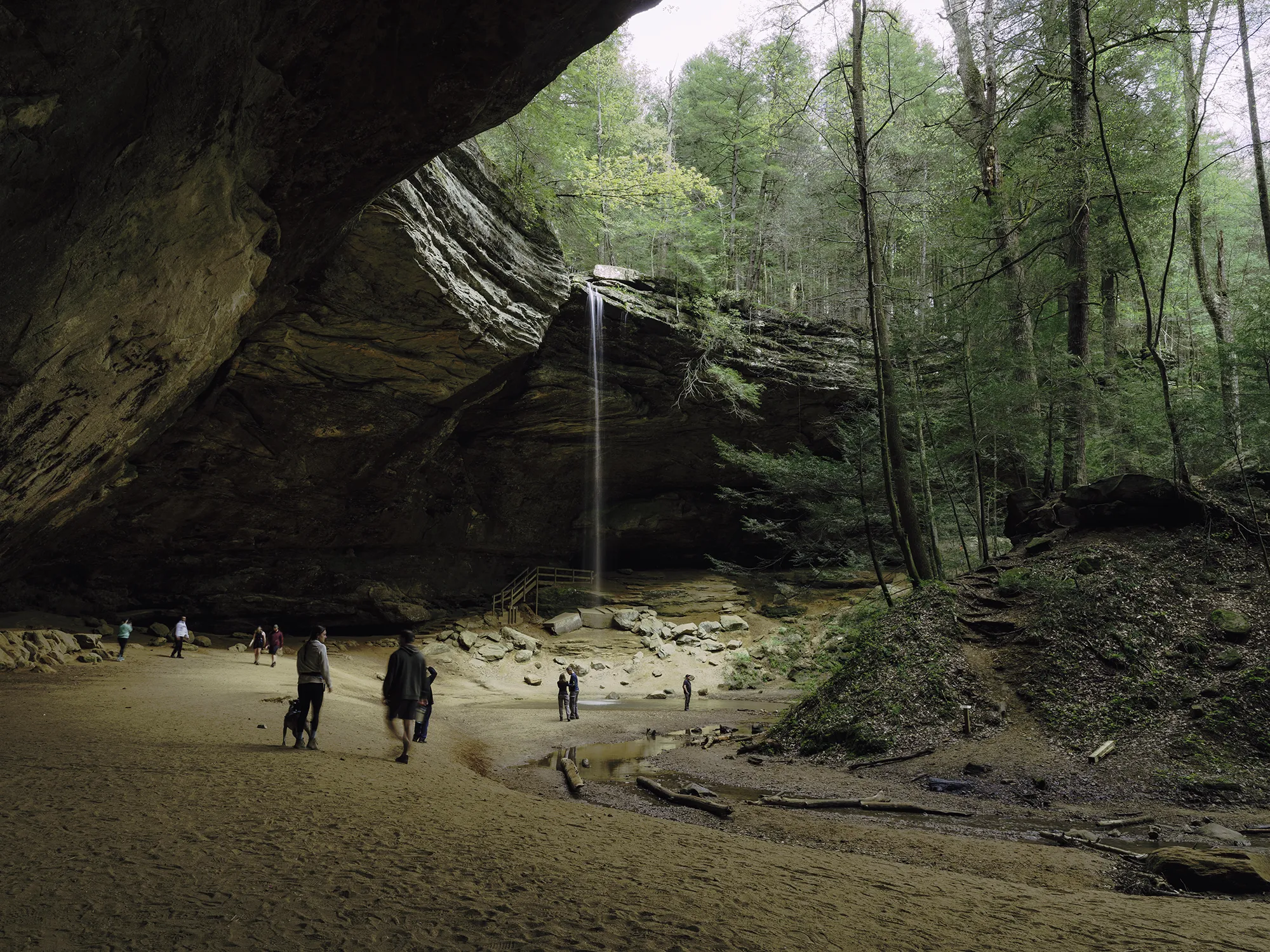 View of the waterfall from within Ash Cave at Hocking Hills State Park, Ohio