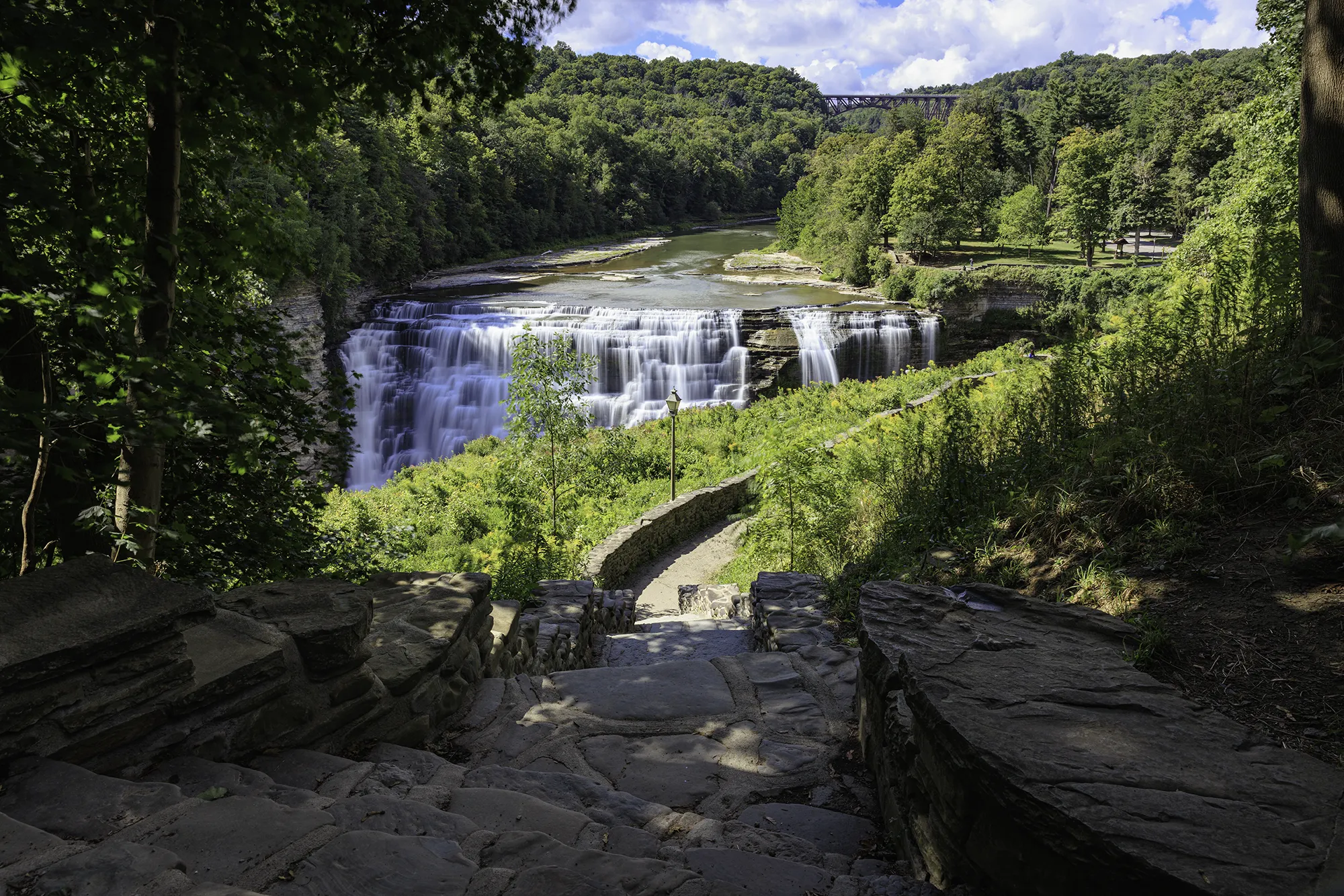 Middle Falls at Letchworth State Park seen from the staircase along the Rim Trail