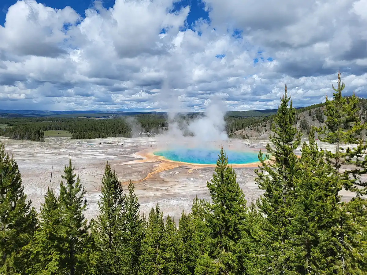 View from the Grand Prismatic Spring overlook trail, Yellowstone National Park, Wyoming.